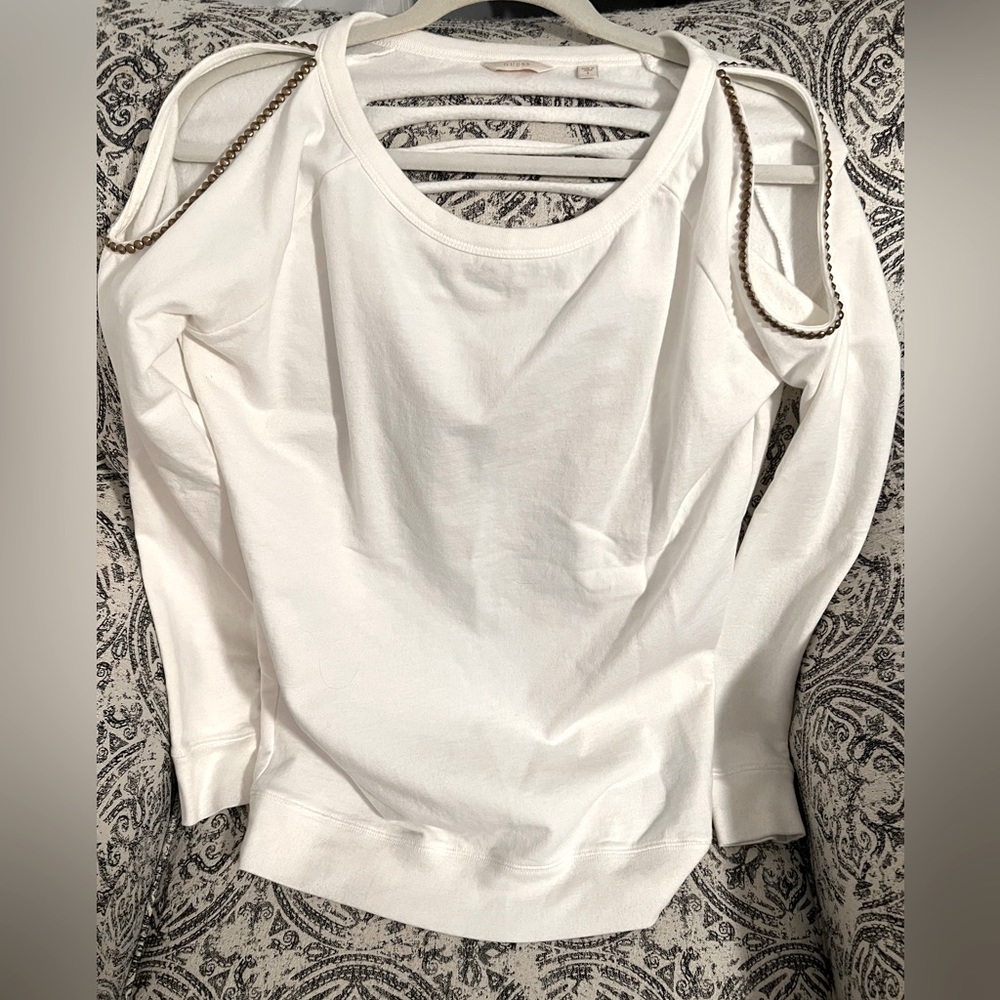 Guess white fancy sweatshirt
